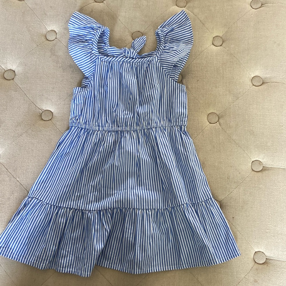 Girls Flutter sleeve striped dress